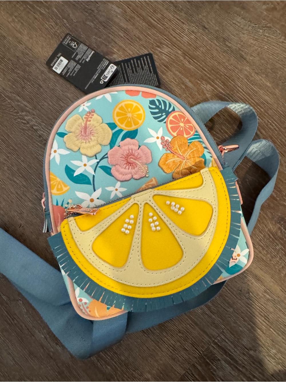 Loungefly Kids Floral Citrus Mini Backpack in Teal, Yellow & Pink - Picture 2 of 6
